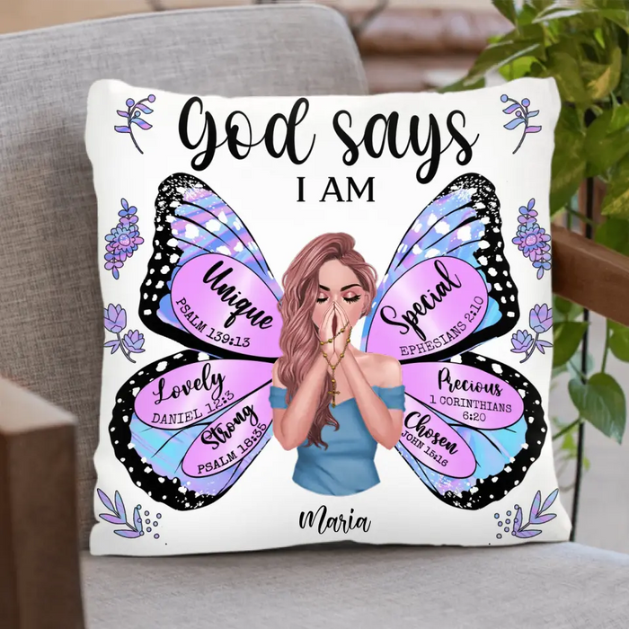 Personalized Hologram Butterfly Pillow Cover - Inspiration Religious Gifts Idea - God Says I Am Unique