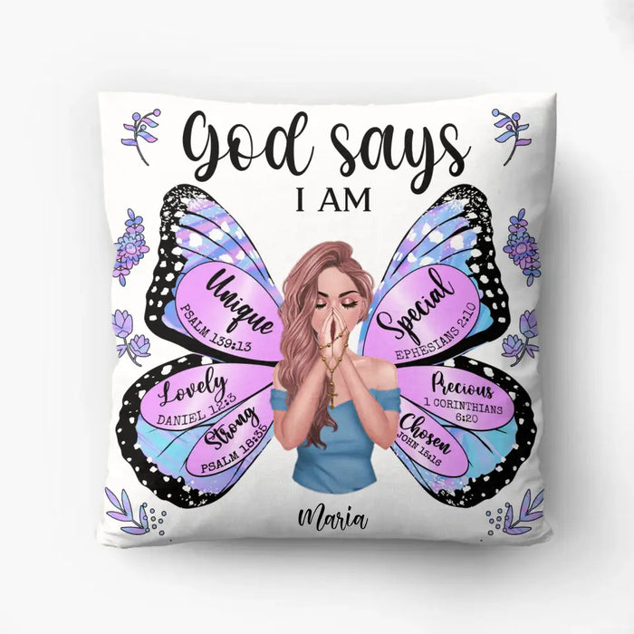 Personalized Hologram Butterfly Pillow Cover - Inspiration Religious Gifts Idea - God Says I Am Unique