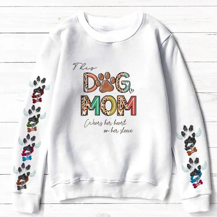 Personalized Dog Mom AOP Sweater - Up to 6 Dogs - Mother's Day Gift Idea For Dog Lover - This Dog Mom Wears Her Heart On Her Sleeve