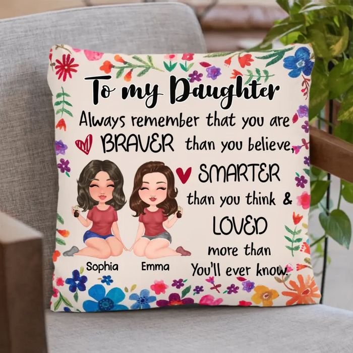 Personalized Bonus Mother & Daughter Pillow Cover - Mother's Day Gift Idea To Daughter - Always Remember That You Are Braver Than You Believe