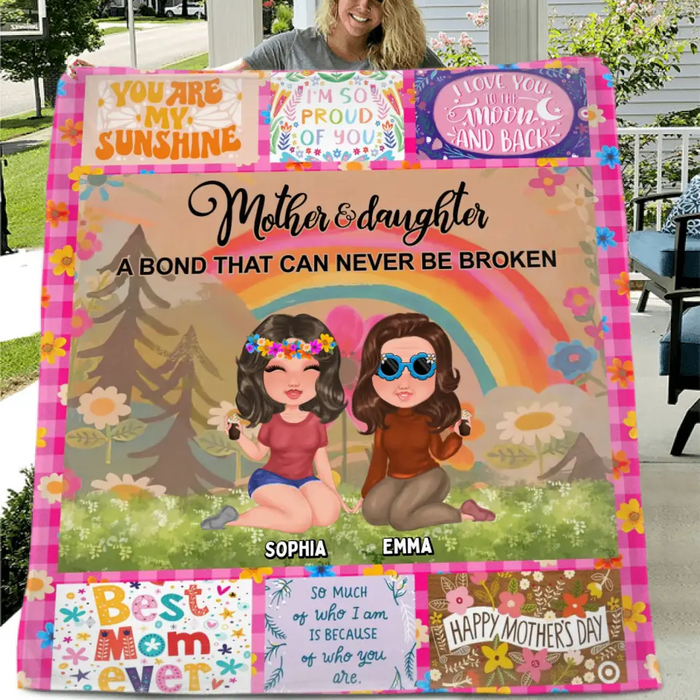Personalized Mom & Daughter Quilt/Fleece Throw Blanket - Mother's Day Gift Idea To Mom - Mother And Daughter A Bond That Can Never Be Broken