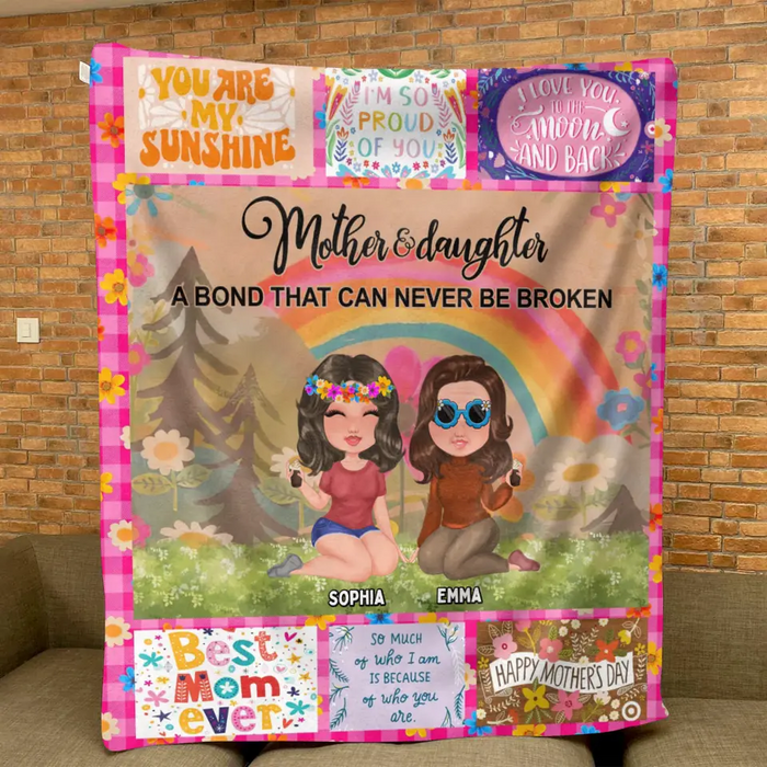 Personalized Mom & Daughter Quilt/Fleece Throw Blanket - Mother's Day Gift Idea To Mom - Mother And Daughter A Bond That Can Never Be Broken