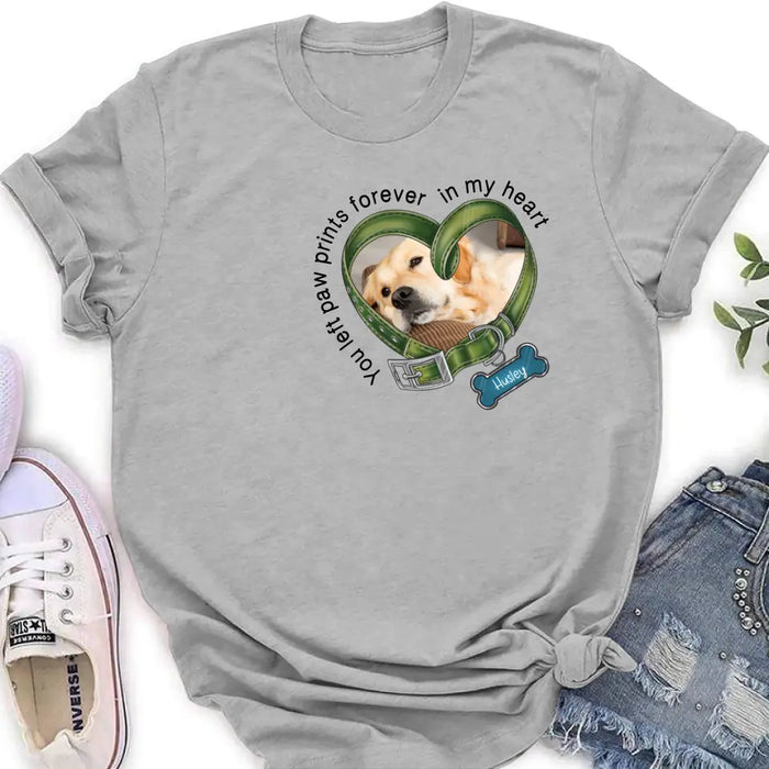 Personalized Dog Collar Shirt/Hoodie - Upload Photo - Gift Idea For Dog Lover/Mother's Day/Father's Day - You Left Paw Prints Forever In My Heart