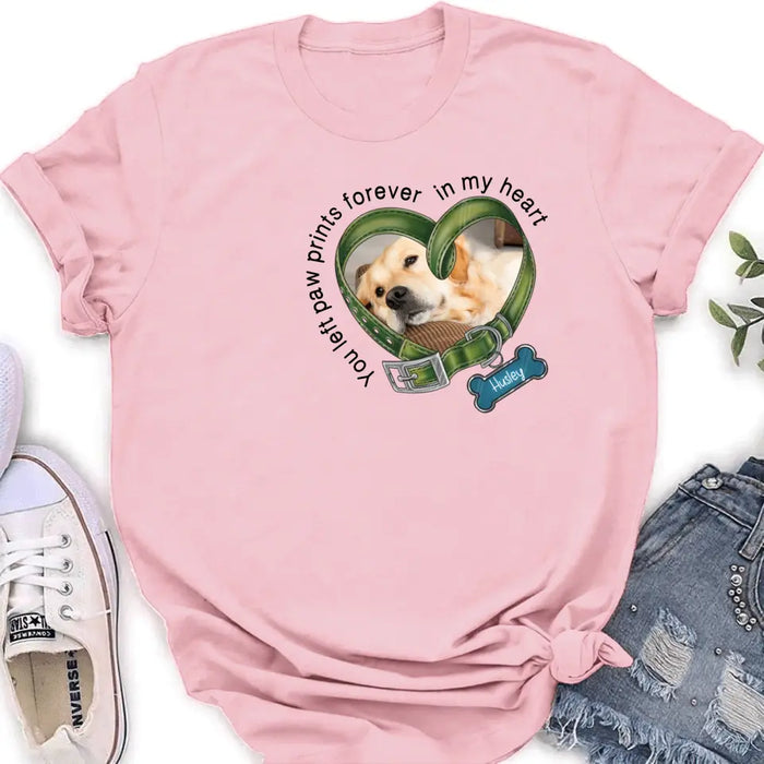 Personalized Dog Collar Shirt/Hoodie - Upload Photo - Gift Idea For Dog Lover/Mother's Day/Father's Day - You Left Paw Prints Forever In My Heart