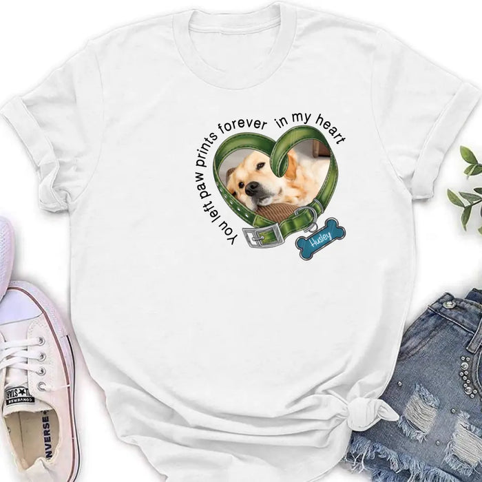Personalized Dog Collar Shirt/Hoodie - Upload Photo - Gift Idea For Dog Lover/Mother's Day/Father's Day - You Left Paw Prints Forever In My Heart
