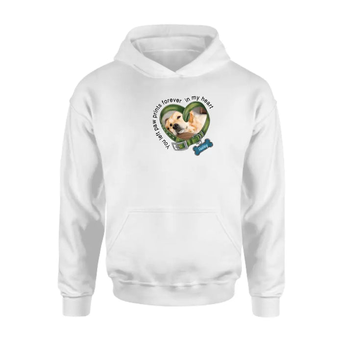 Personalized Dog Collar Shirt/Hoodie - Upload Photo - Gift Idea For Dog Lover/Mother's Day/Father's Day - You Left Paw Prints Forever In My Heart