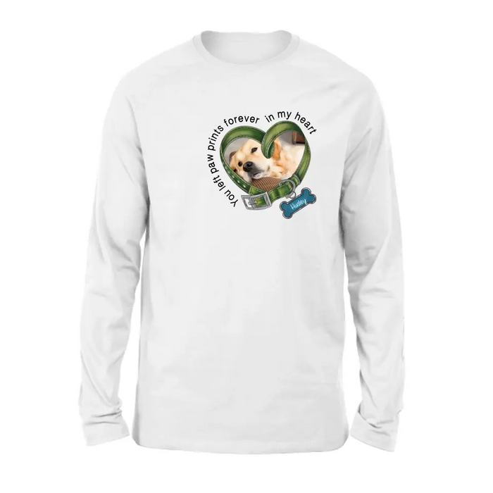 Personalized Dog Collar Shirt/Hoodie - Upload Photo - Gift Idea For Dog Lover/Mother's Day/Father's Day - You Left Paw Prints Forever In My Heart