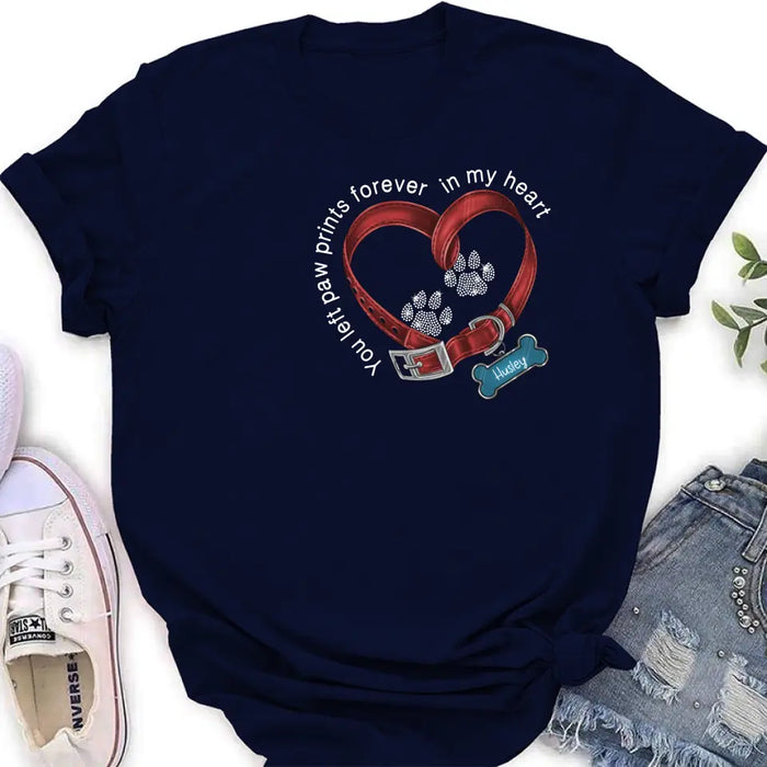 Personalized Dog Paw Prints T-shirt/Hoodie - Memorial Gift Idea For Dog Lover/Father's Day/Mother's Day - You Left Paw Prints Forever In My Heart
