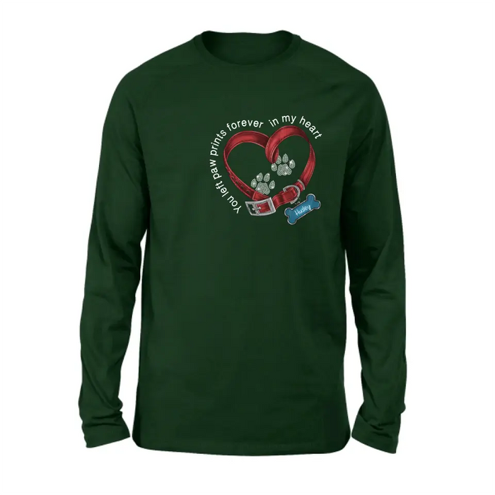 Personalized Dog Paw Prints T-shirt/Hoodie - Memorial Gift Idea For Dog Lover/Father's Day/Mother's Day - You Left Paw Prints Forever In My Heart