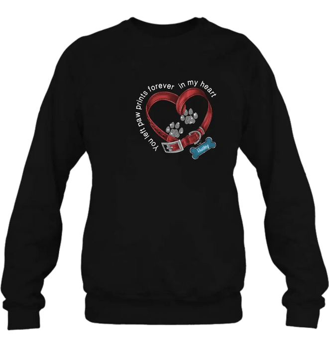 Personalized Dog Paw Prints T-shirt/Hoodie - Memorial Gift Idea For Dog Lover/Father's Day/Mother's Day - You Left Paw Prints Forever In My Heart