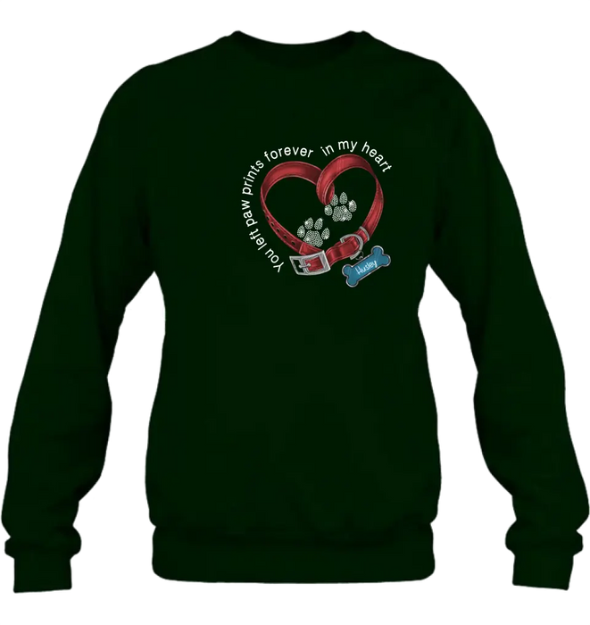 Personalized Dog Paw Prints T-shirt/Hoodie - Memorial Gift Idea For Dog Lover/Father's Day/Mother's Day - You Left Paw Prints Forever In My Heart