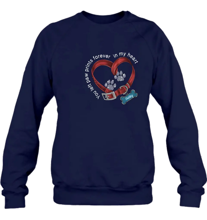 Personalized Dog Paw Prints T-shirt/Hoodie - Memorial Gift Idea For Dog Lover/Father's Day/Mother's Day - You Left Paw Prints Forever In My Heart