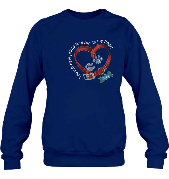 Personalized Dog Paw Prints T-shirt/Hoodie - Memorial Gift Idea For Dog Lover/Father's Day/Mother's Day - You Left Paw Prints Forever In My Heart