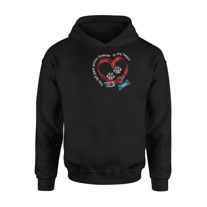 Personalized Dog Paw Prints T-shirt/Hoodie - Memorial Gift Idea For Dog Lover/Father's Day/Mother's Day - You Left Paw Prints Forever In My Heart