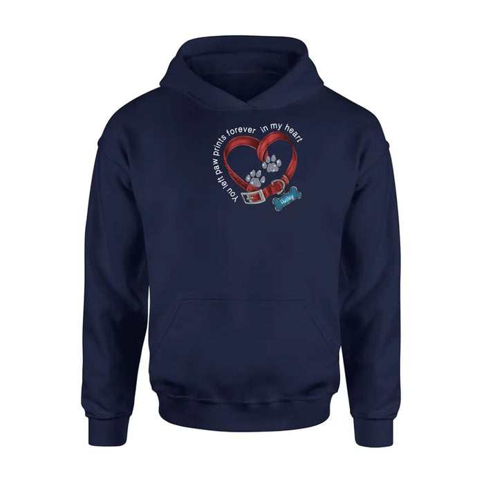 Personalized Dog Paw Prints T-shirt/Hoodie - Memorial Gift Idea For Dog Lover/Father's Day/Mother's Day - You Left Paw Prints Forever In My Heart