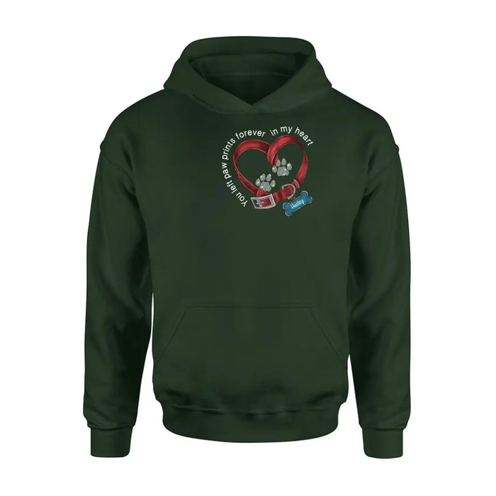 Personalized Dog Paw Prints T-shirt/Hoodie - Memorial Gift Idea For Dog Lover/Father's Day/Mother's Day - You Left Paw Prints Forever In My Heart