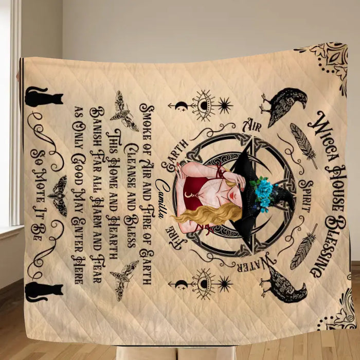 Personalized Witch Quilt/Fleece Throw Blanket - Halloween Gift Idea For Witch Lovers - Wicca House Blessing