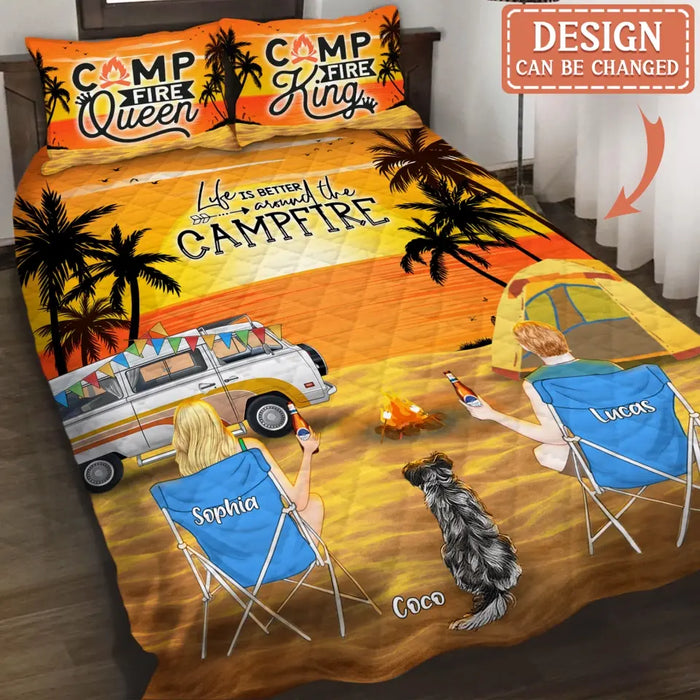 Personalized New Beach Camping Quilt Bed Sets - Gift for Whole Family, Camping Lovers - Couple/Parents With Up To 5 Pets, 4 Kids - Life Is Better Around The Campfire