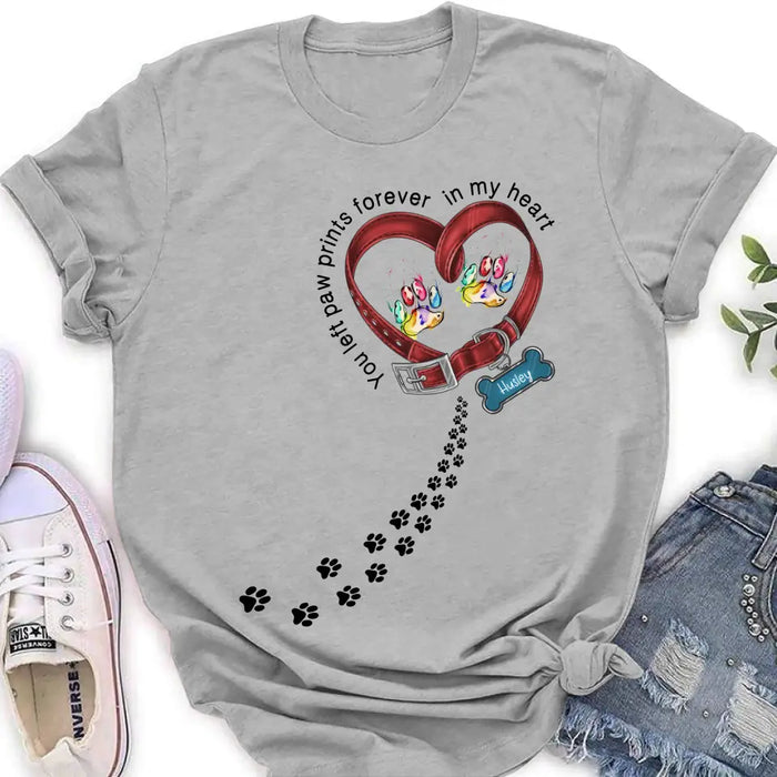 Personalized Dog Collar Rainbow Shirt/Hoodie - Gift Idea For Dog Lover/Mother's Day/Father's Day - You Left Paw Prints Forever In My Heart