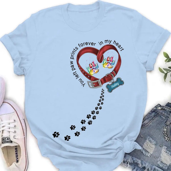 Personalized Dog Collar Rainbow Shirt/Hoodie - Gift Idea For Dog Lover/Mother's Day/Father's Day - You Left Paw Prints Forever In My Heart