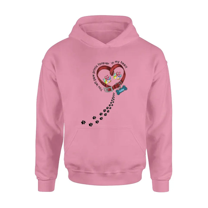 Personalized Dog Collar Rainbow Shirt/Hoodie - Gift Idea For Dog Lover/Mother's Day/Father's Day - You Left Paw Prints Forever In My Heart