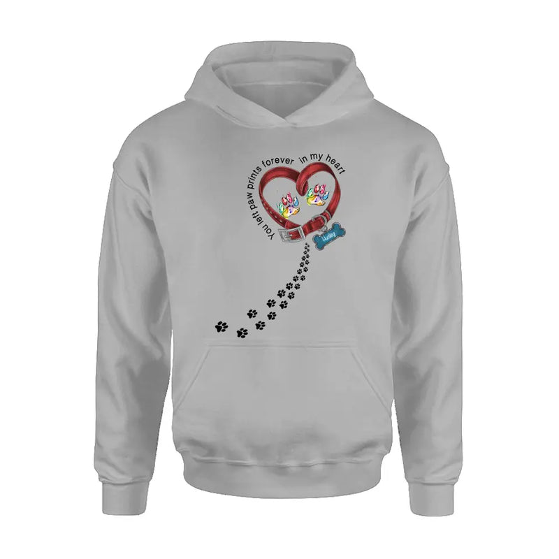 Personalized Dog Collar Rainbow Shirt/Hoodie - Gift Idea For Dog Lover/Mother's Day/Father's Day - You Left Paw Prints Forever In My Heart
