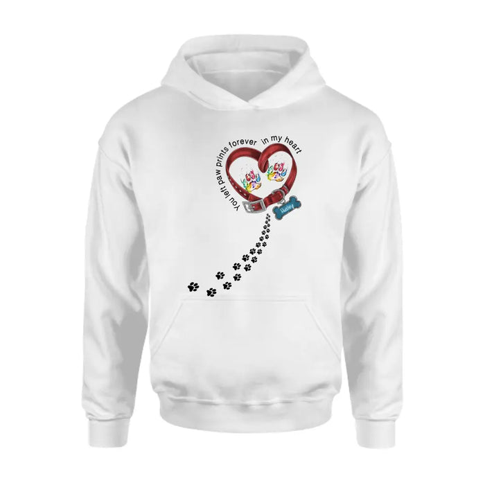 Personalized Dog Collar Rainbow Shirt/Hoodie - Gift Idea For Dog Lover/Mother's Day/Father's Day - You Left Paw Prints Forever In My Heart