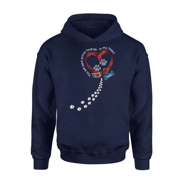 Personalized Dog Paw Prints T-shirt/Hoodie - Memorial Gift Idea For Dog Lover/Father's Day/Mother's Day - You Left Paw Prints Forever In My Heart