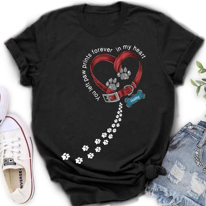 Personalized Dog Paw Prints T-shirt/Hoodie - Memorial Gift Idea For Dog Lover/Father's Day/Mother's Day - You Left Paw Prints Forever In My Heart