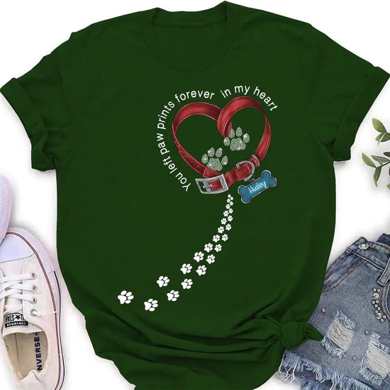 Personalized Dog Paw Prints T-shirt/Hoodie - Memorial Gift Idea For Dog Lover/Father's Day/Mother's Day - You Left Paw Prints Forever In My Heart