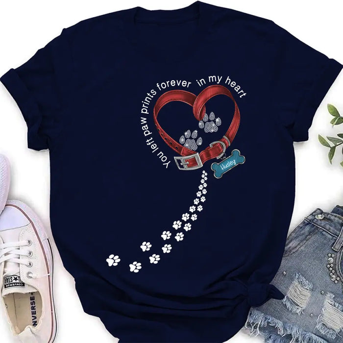 Personalized Dog Paw Prints T-shirt/Hoodie - Memorial Gift Idea For Dog Lover/Father's Day/Mother's Day - You Left Paw Prints Forever In My Heart