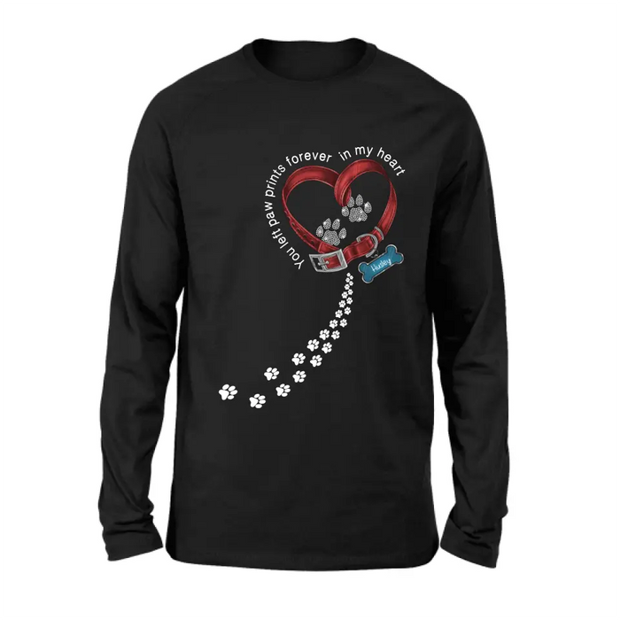 Personalized Dog Paw Prints T-shirt/Hoodie - Memorial Gift Idea For Dog Lover/Father's Day/Mother's Day - You Left Paw Prints Forever In My Heart