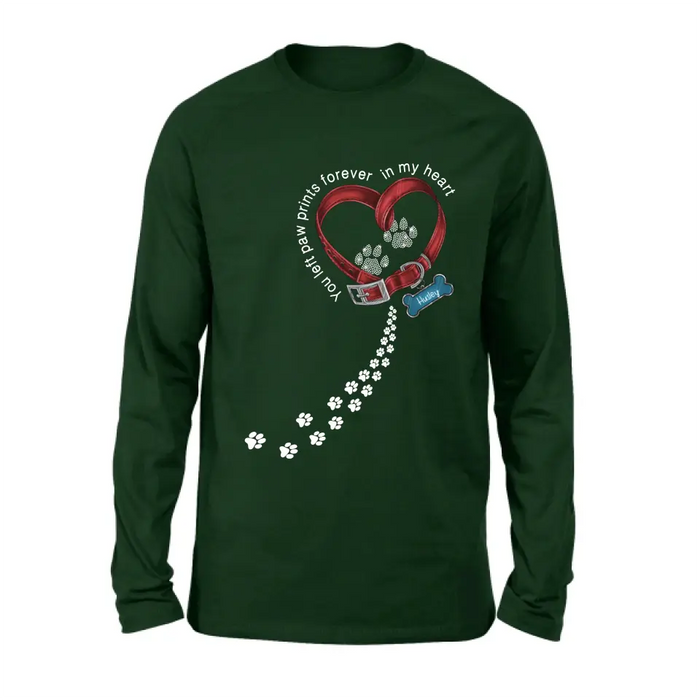 Personalized Dog Paw Prints T-shirt/Hoodie - Memorial Gift Idea For Dog Lover/Father's Day/Mother's Day - You Left Paw Prints Forever In My Heart