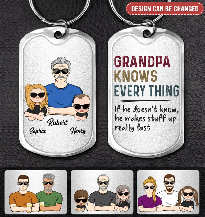 Personalized Grandpa Aluminum Keychain - Gift Idea For Grandpa/Father's Day - Grandpa Knows Every Thing