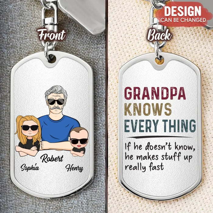 Personalized Grandpa Aluminum Keychain - Gift Idea For Grandpa/Father's Day - Grandpa Knows Every Thing