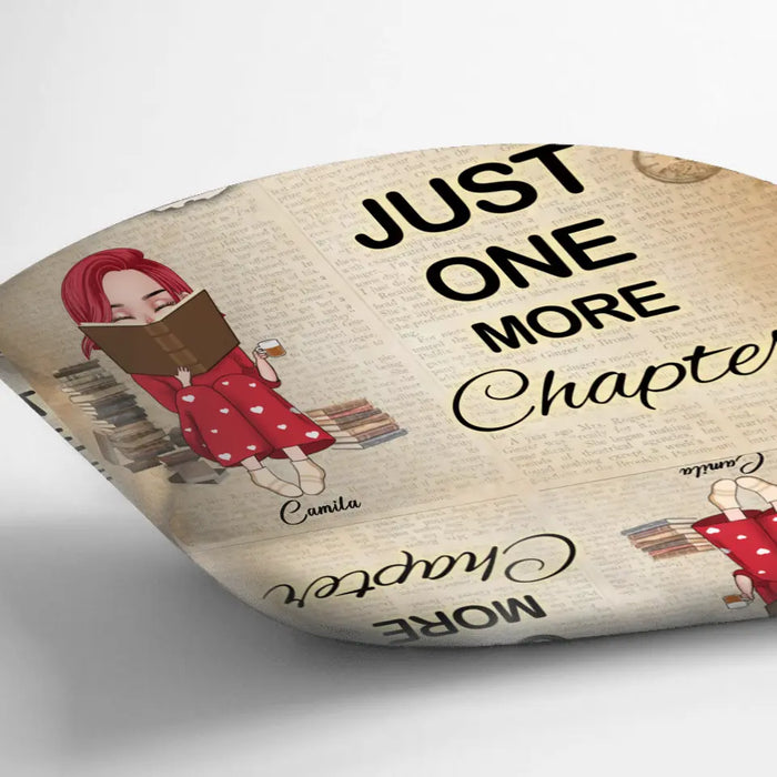 Personalized Reading Girl Pillow Cover - Gift Idea For Book Lover - Just One More Chapter