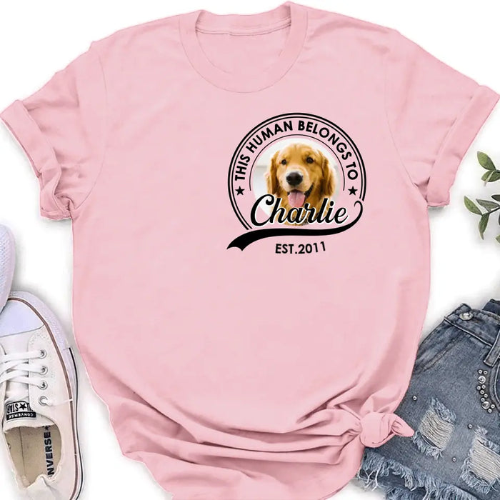 Personalized Dog Shirt/Hoodie - Upload Photo - Gift Idea For Dog Lover/Mother's Day/Father's Day - This Human Belongs To