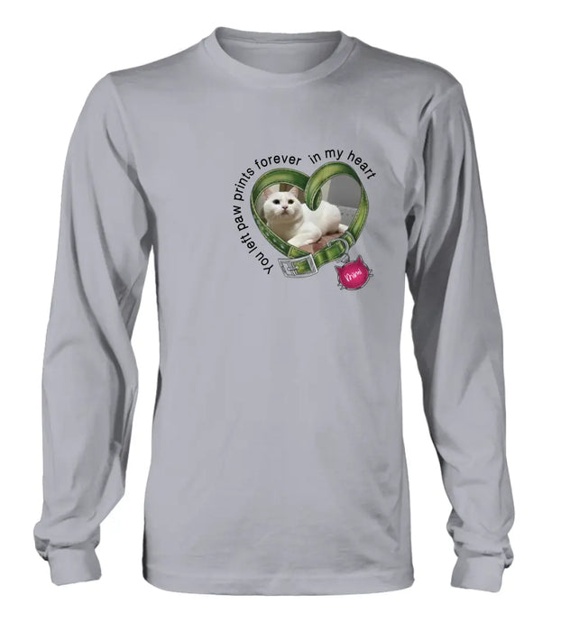 Personalized Memorial Cat Collar T-shirt/Hoodie - Upload Photo - Gift Idea For Cat Lover/Mother's Day/Father's Day - You Left Paw Prints Forever In My Heart