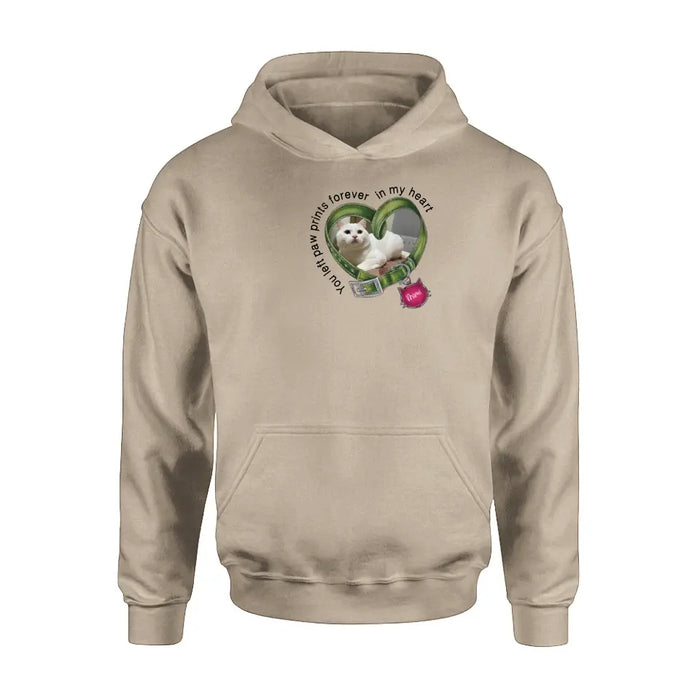 Personalized Memorial Cat Collar T-shirt/Hoodie - Upload Photo - Gift Idea For Cat Lover/Mother's Day/Father's Day - You Left Paw Prints Forever In My Heart