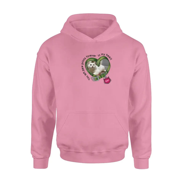 Personalized Memorial Cat Collar T-shirt/Hoodie - Upload Photo - Gift Idea For Cat Lover/Mother's Day/Father's Day - You Left Paw Prints Forever In My Heart