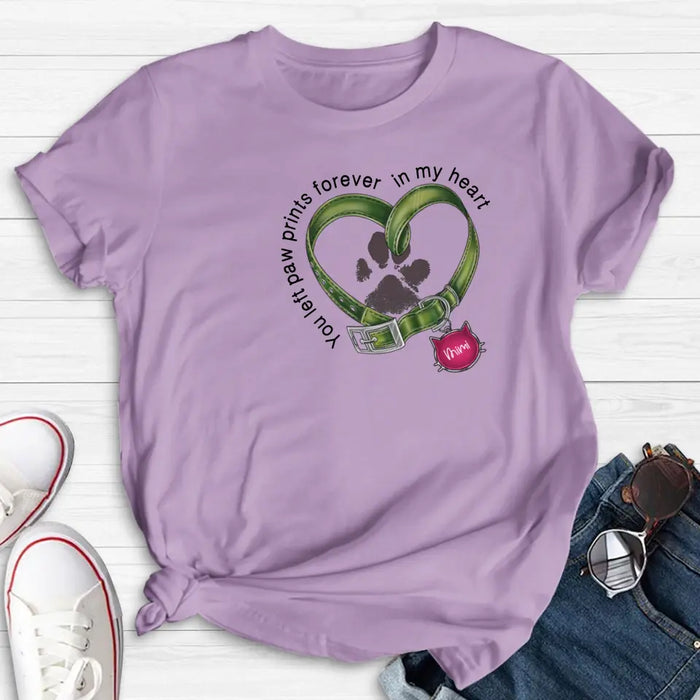 Personalized Memorial Cat Collar Pawprints T-shirt/Hoodie - Gift Idea For Cat Lover/Mother's Day/Father's Day - You Left Paw Prints Forever In My Heart
