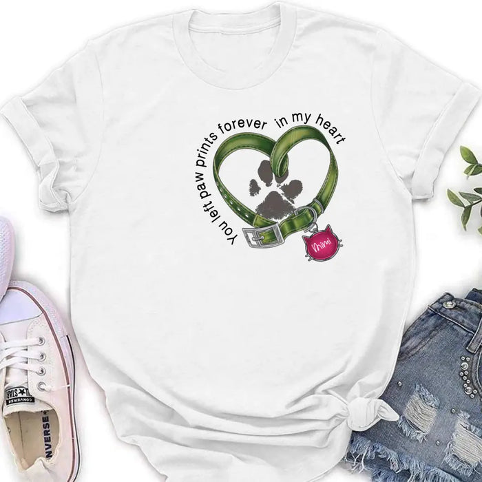 Personalized Memorial Cat Collar Pawprints T-shirt/Hoodie - Gift Idea For Cat Lover/Mother's Day/Father's Day - You Left Paw Prints Forever In My Heart
