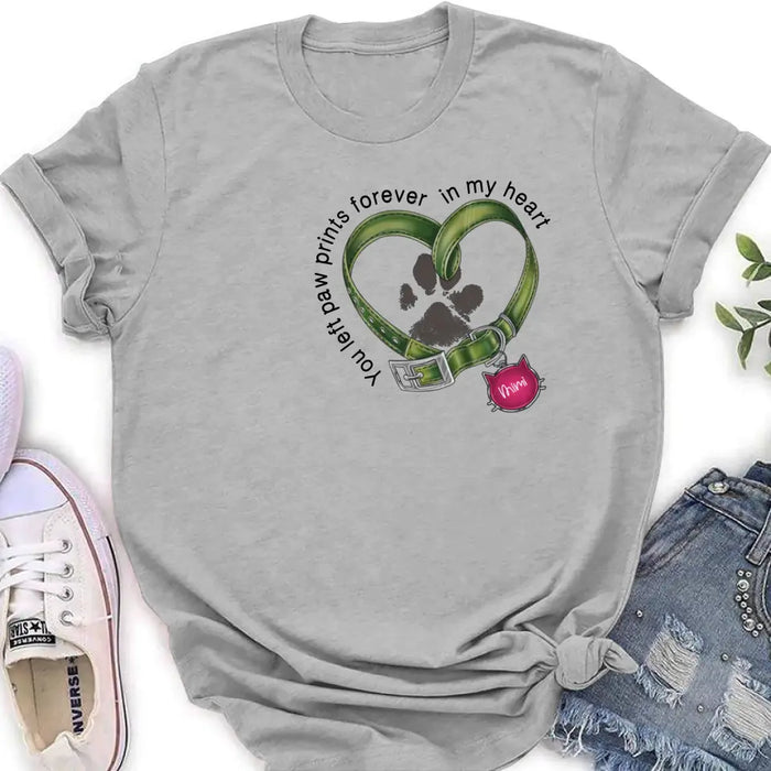 Personalized Memorial Cat Collar Pawprints T-shirt/Hoodie - Gift Idea For Cat Lover/Mother's Day/Father's Day - You Left Paw Prints Forever In My Heart