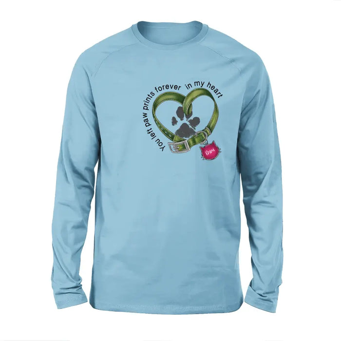 Personalized Memorial Cat Collar Pawprints T-shirt/Hoodie - Gift Idea For Cat Lover/Mother's Day/Father's Day - You Left Paw Prints Forever In My Heart