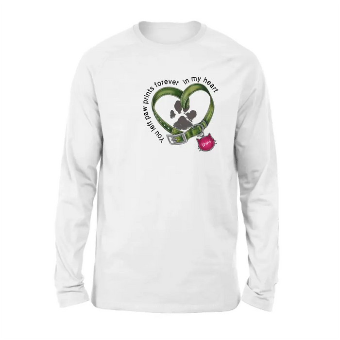 Personalized Memorial Cat Collar Pawprints T-shirt/Hoodie - Gift Idea For Cat Lover/Mother's Day/Father's Day - You Left Paw Prints Forever In My Heart