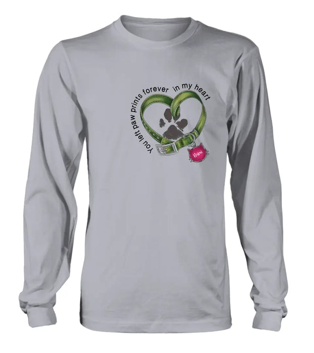 Personalized Memorial Cat Collar Pawprints T-shirt/Hoodie - Gift Idea For Cat Lover/Mother's Day/Father's Day - You Left Paw Prints Forever In My Heart