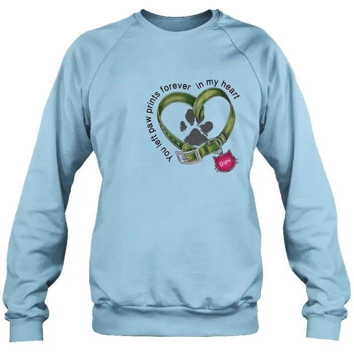 Personalized Memorial Cat Collar Pawprints T-shirt/Hoodie - Gift Idea For Cat Lover/Mother's Day/Father's Day - You Left Paw Prints Forever In My Heart