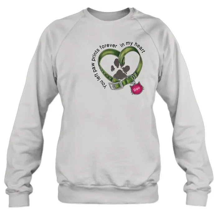 Personalized Memorial Cat Collar Pawprints T-shirt/Hoodie - Gift Idea For Cat Lover/Mother's Day/Father's Day - You Left Paw Prints Forever In My Heart