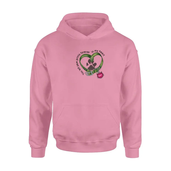 Personalized Memorial Cat Collar Pawprints T-shirt/Hoodie - Gift Idea For Cat Lover/Mother's Day/Father's Day - You Left Paw Prints Forever In My Heart