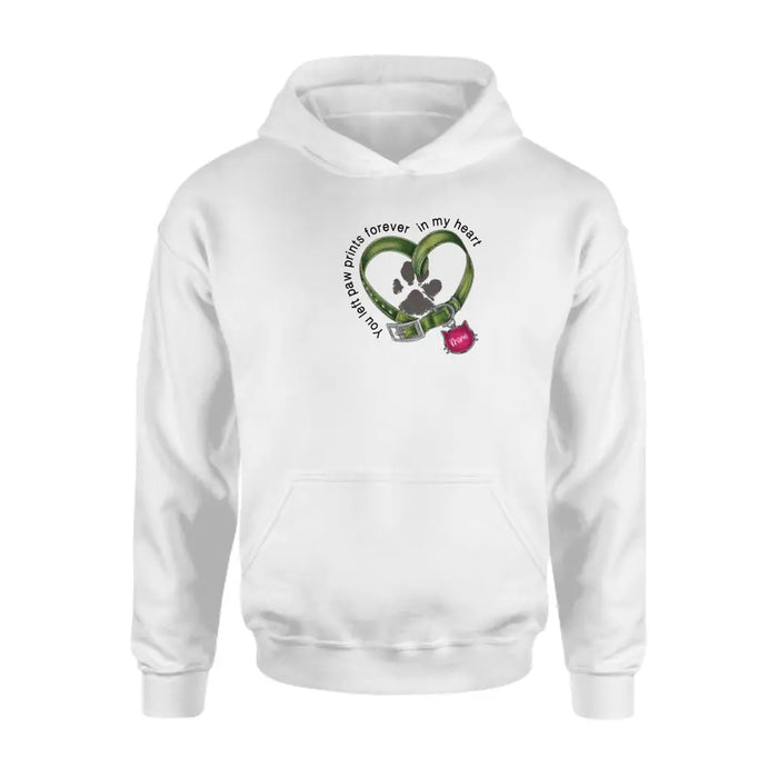 Personalized Memorial Cat Collar Pawprints T-shirt/Hoodie - Gift Idea For Cat Lover/Mother's Day/Father's Day - You Left Paw Prints Forever In My Heart